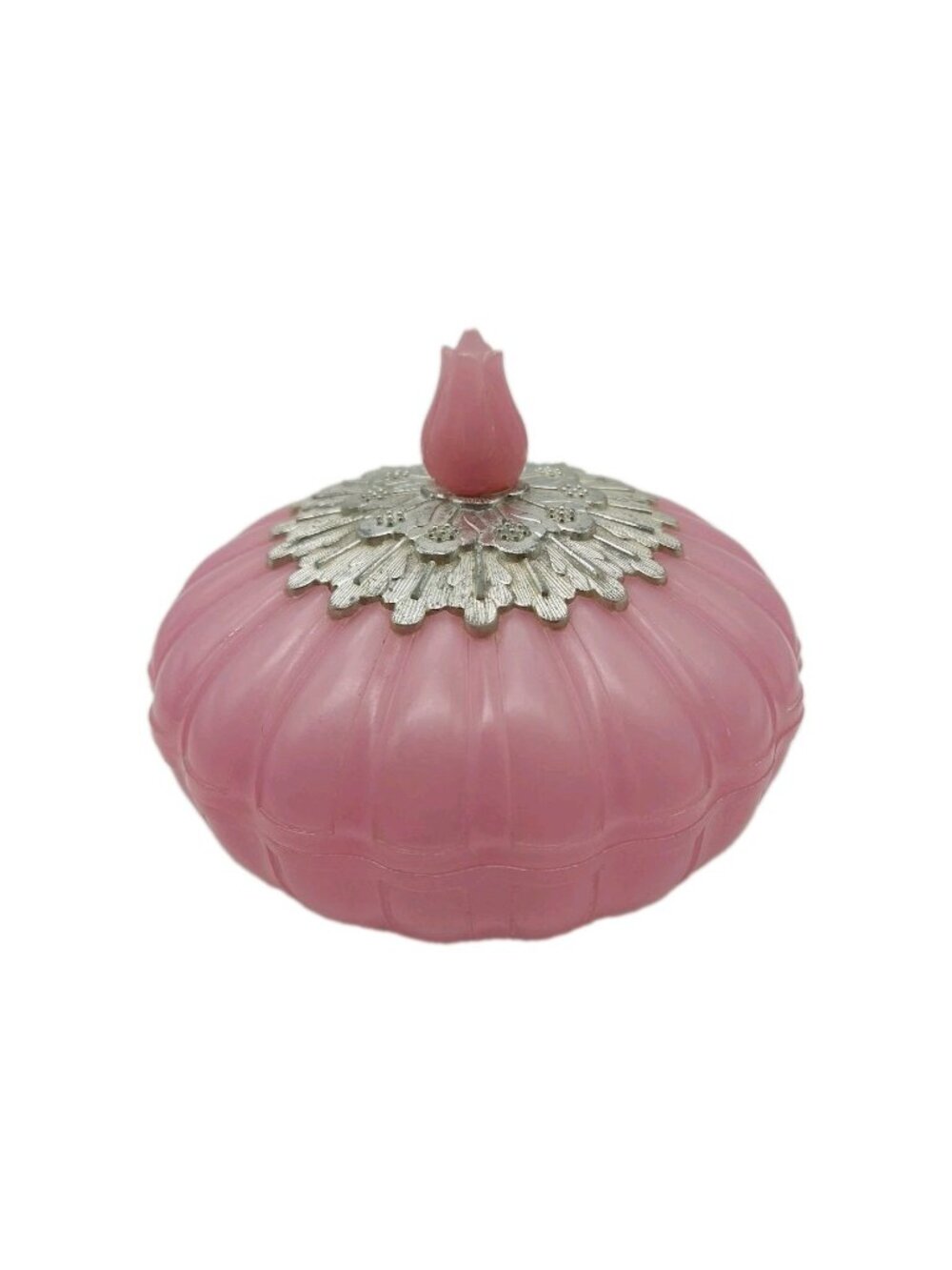 Avon Elusive Beauty Dust Vanity Powder Container Pink Plastic Silver Tone Empty